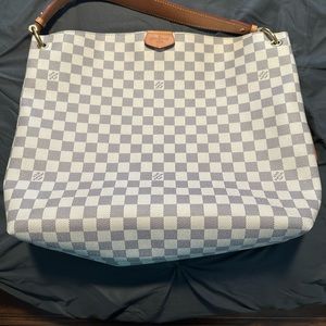 Louis Vuitton Damier Azur Canvas Shoulder Bag with Brown Leather Strap